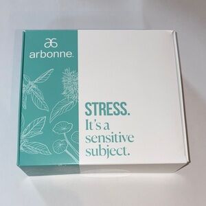 Arbonne Teal and White Stress Relief Kit, NIB